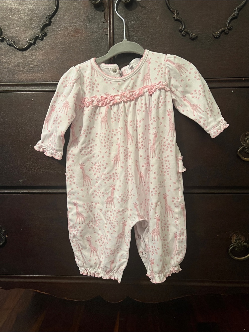Kissy Kissy White and Pink Giraffe Print One-Piece
